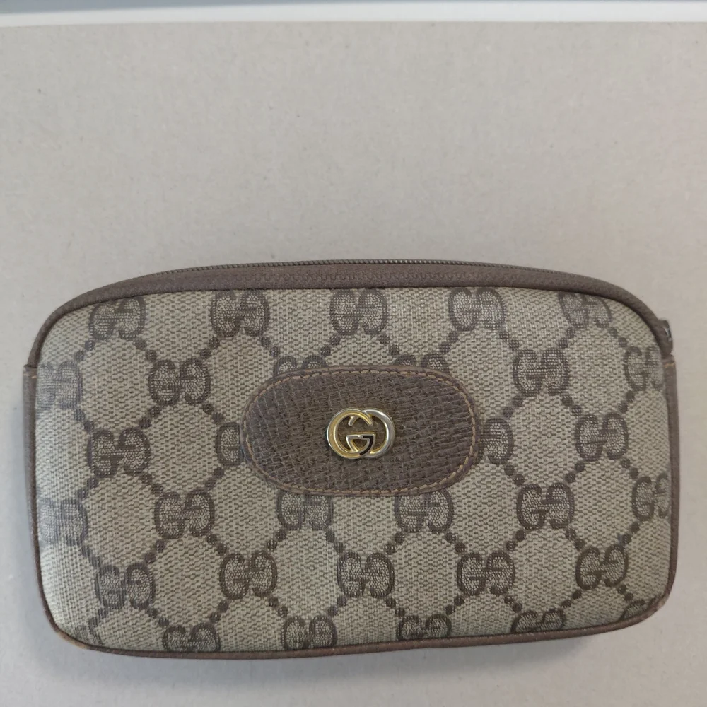 Gucci Beige and Brown GG Logo Cosmetic Case